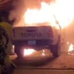 patrol van on fire