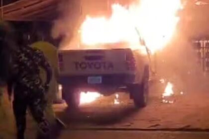 patrol van on fire