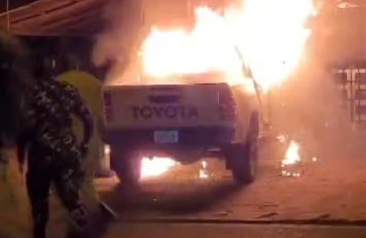 patrol van on fire